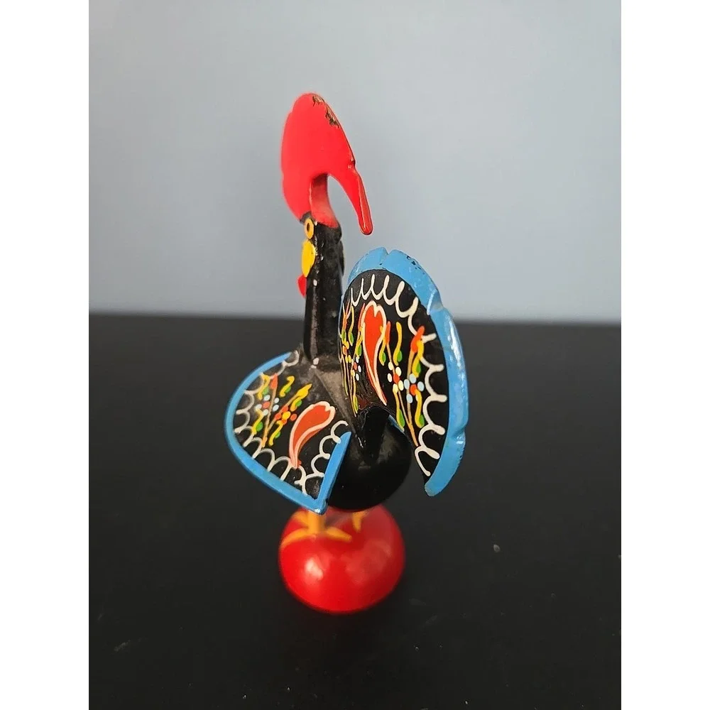 Vintage‎ Hand painted Wood Colorful Rooster Figurine Portugal Miniature
